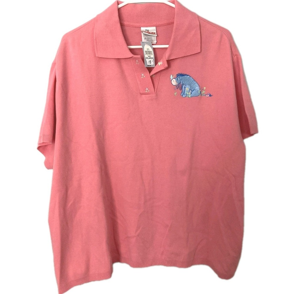 Vintage Disney Store Polo Shirt Women XXL Rose Eeyore Embroidered Cotton NWT